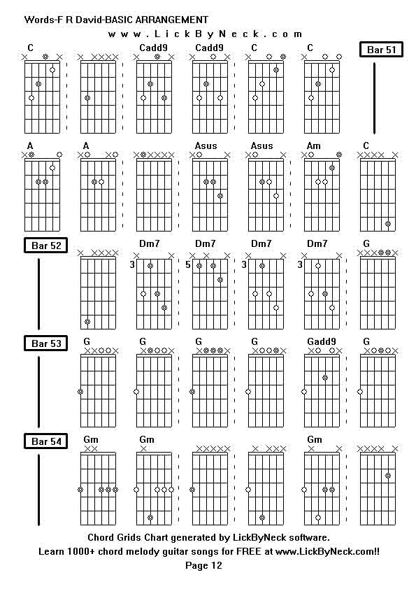 Chord Grids Chart of chord melody fingerstyle guitar song-Words-F R David-BASIC ARRANGEMENT,generated by LickByNeck software.